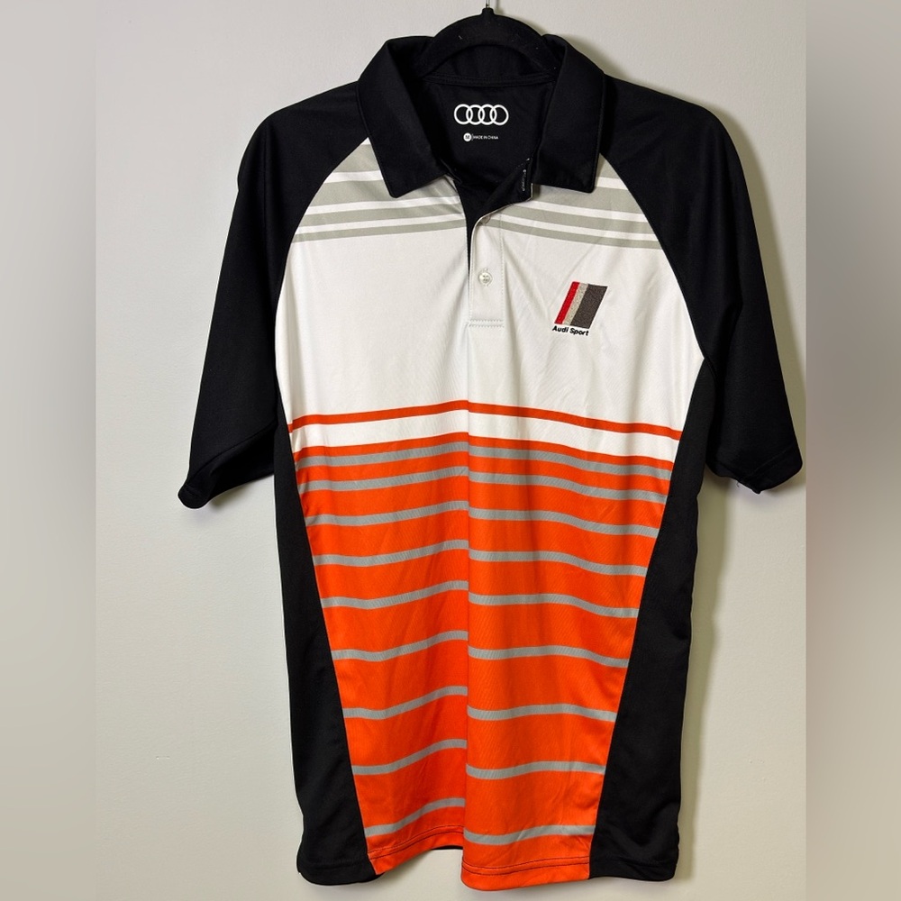 Audi Sport Polo Shirt Men’s Medium Black White Red Performance Golf Shirt